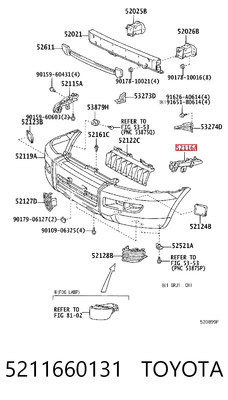 5211660131 Toyota Guia do pára-choque dianteiro esquerdo