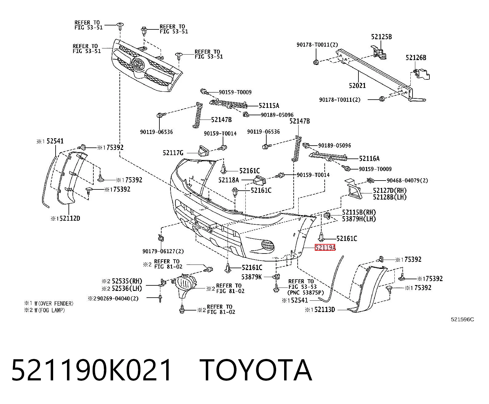 521190K021 Toyota Pára-choque dianteiro