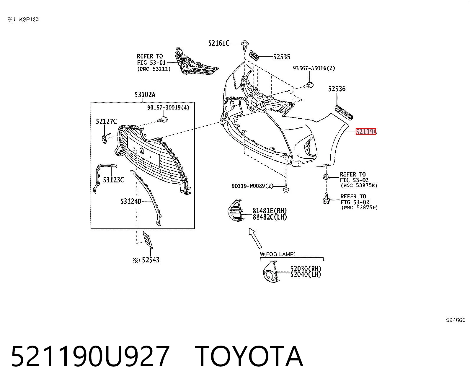 521190U927 Toyota Pára-choque dianteiro