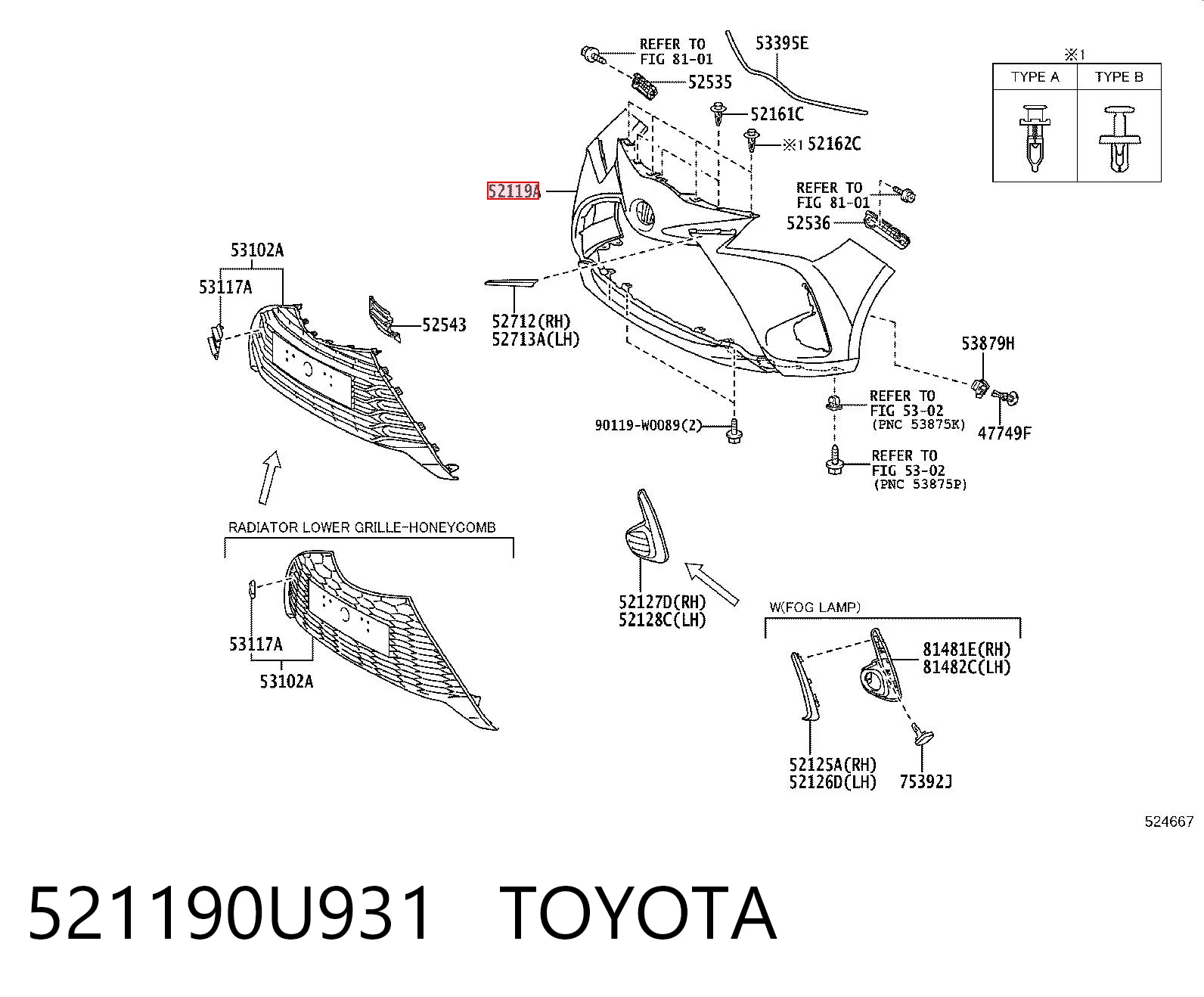 521190U931 Toyota Pára-choque dianteiro