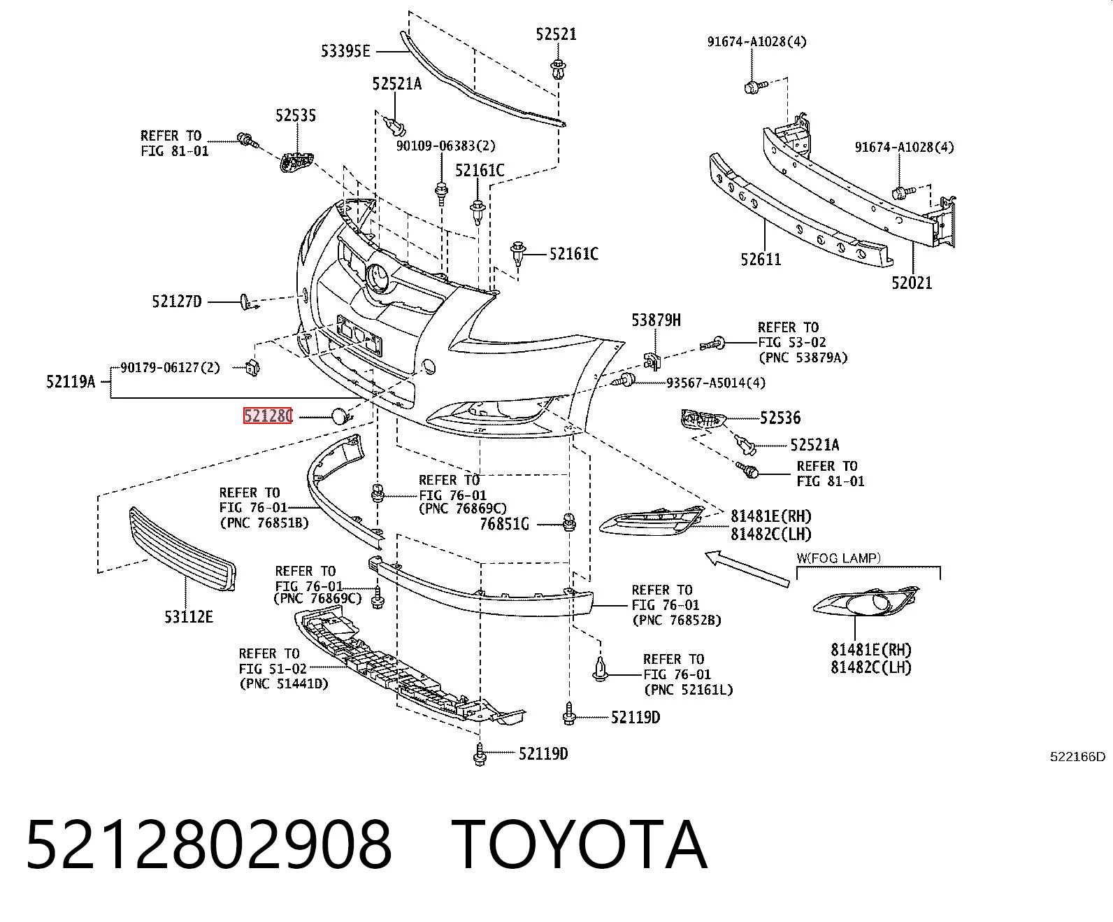 5212802908 Toyota Tampão dianteiro esquerdo do pára-choque do gancho de reboque