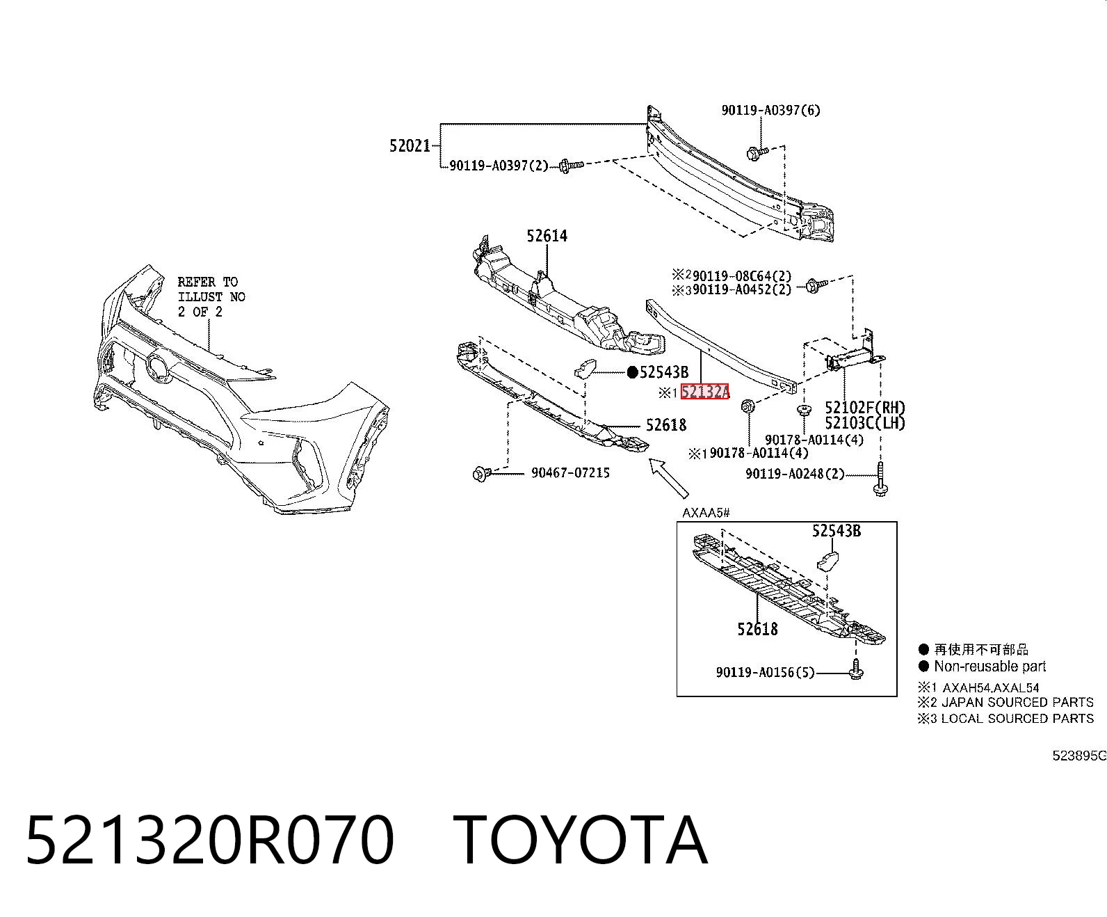 521320R070 Toyota Reforçador do pára-choque dianteiro