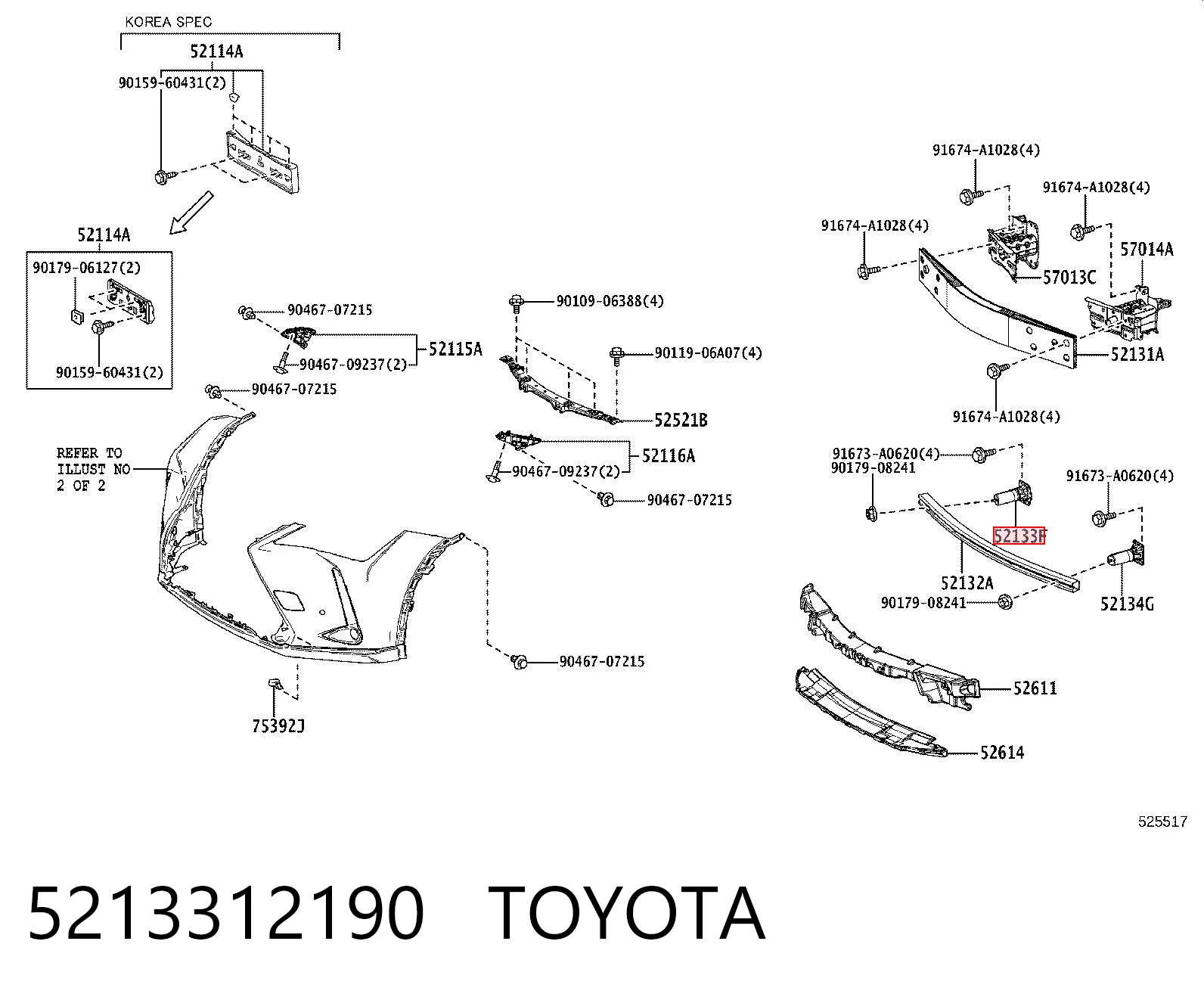 5213312190 Toyota Consola de reforçador do pára-choque dianteiro