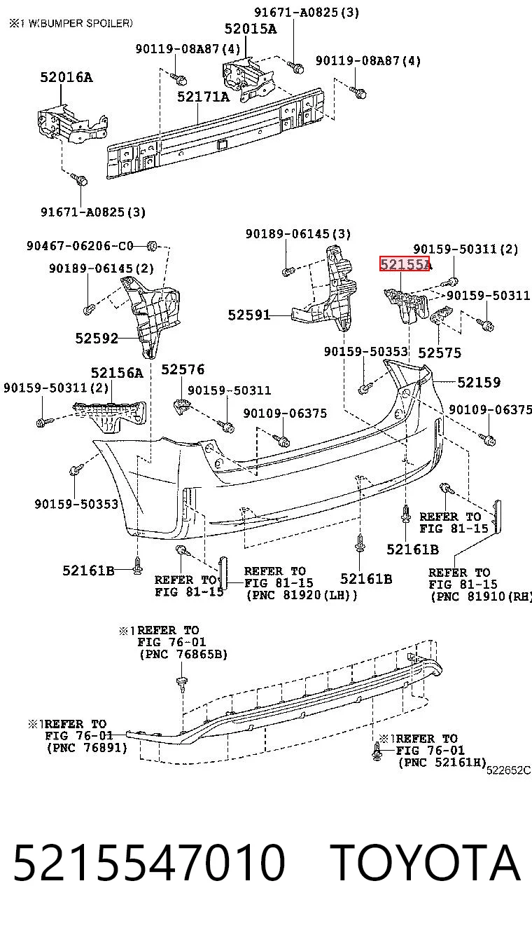 5215547010 Toyota Consola direita do pára-choque traseiro externo