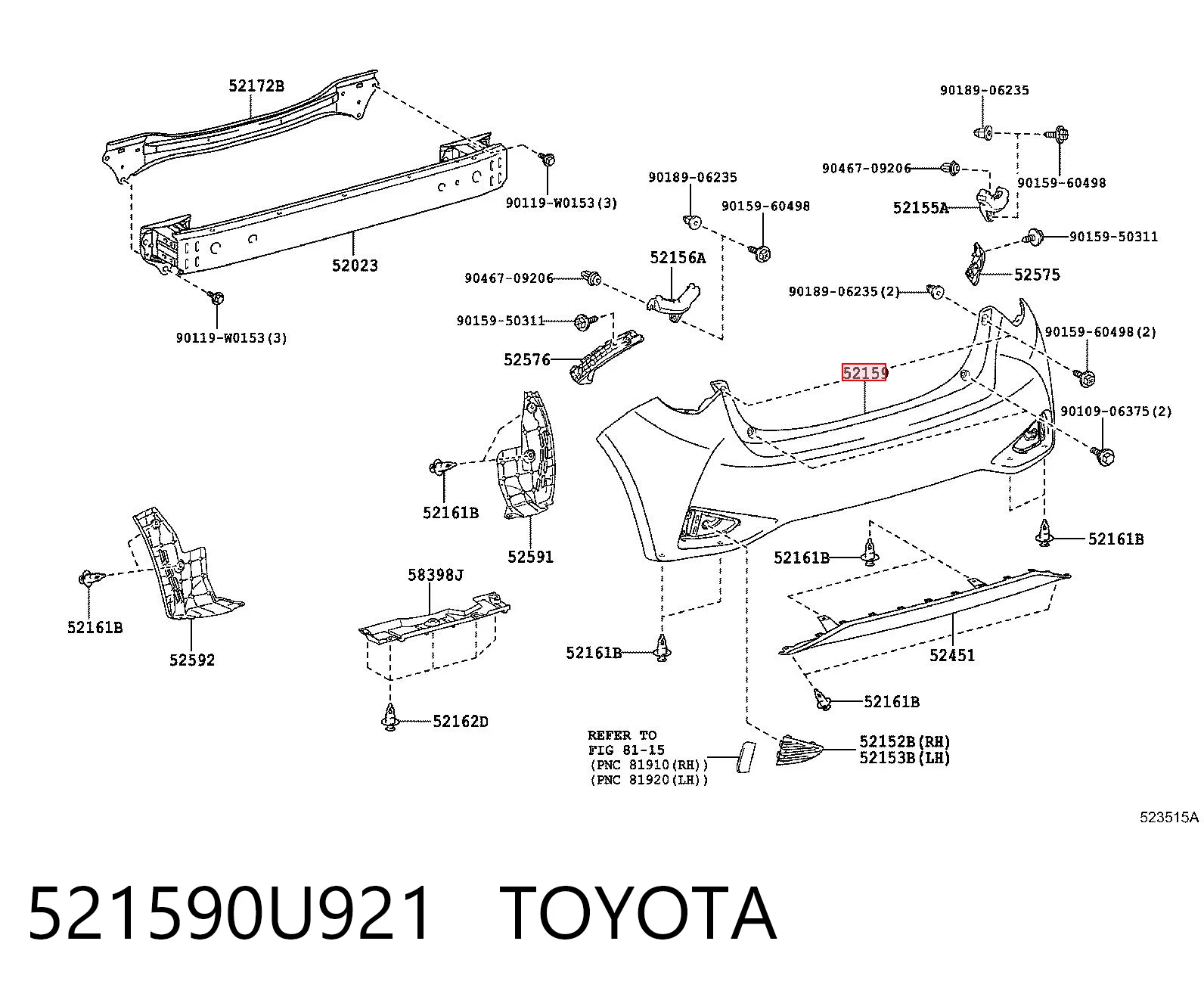 521590U921 Toyota Pára-choque traseiro