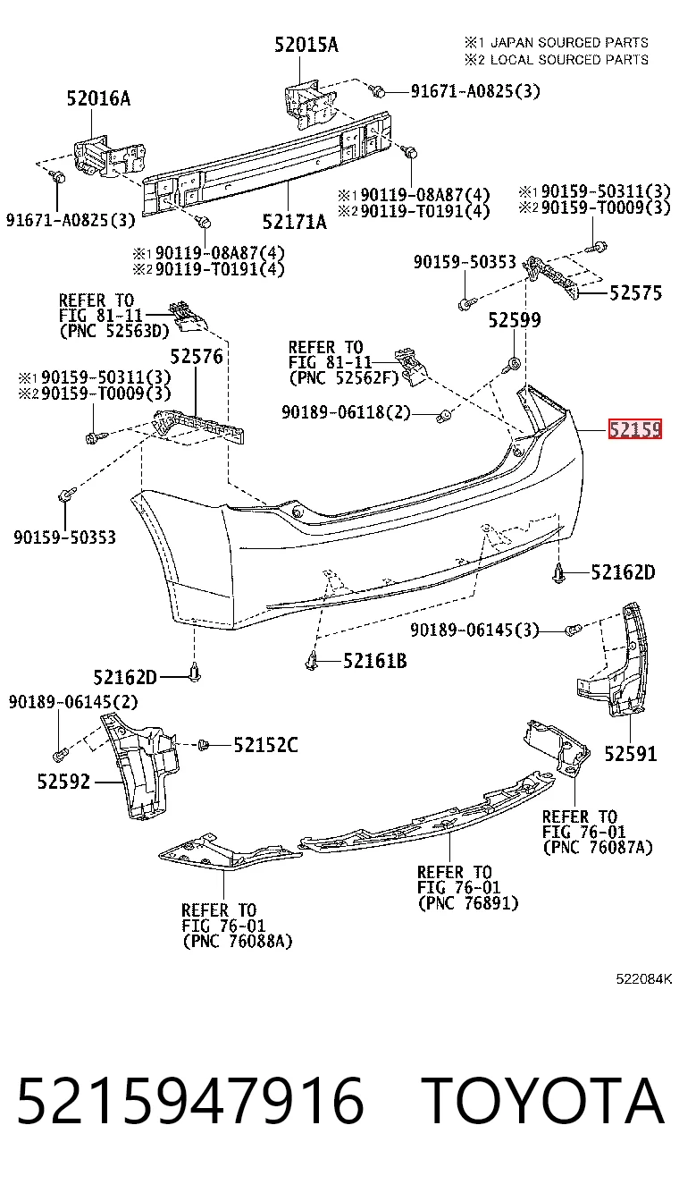 5215947916 Toyota Pára-choque traseiro