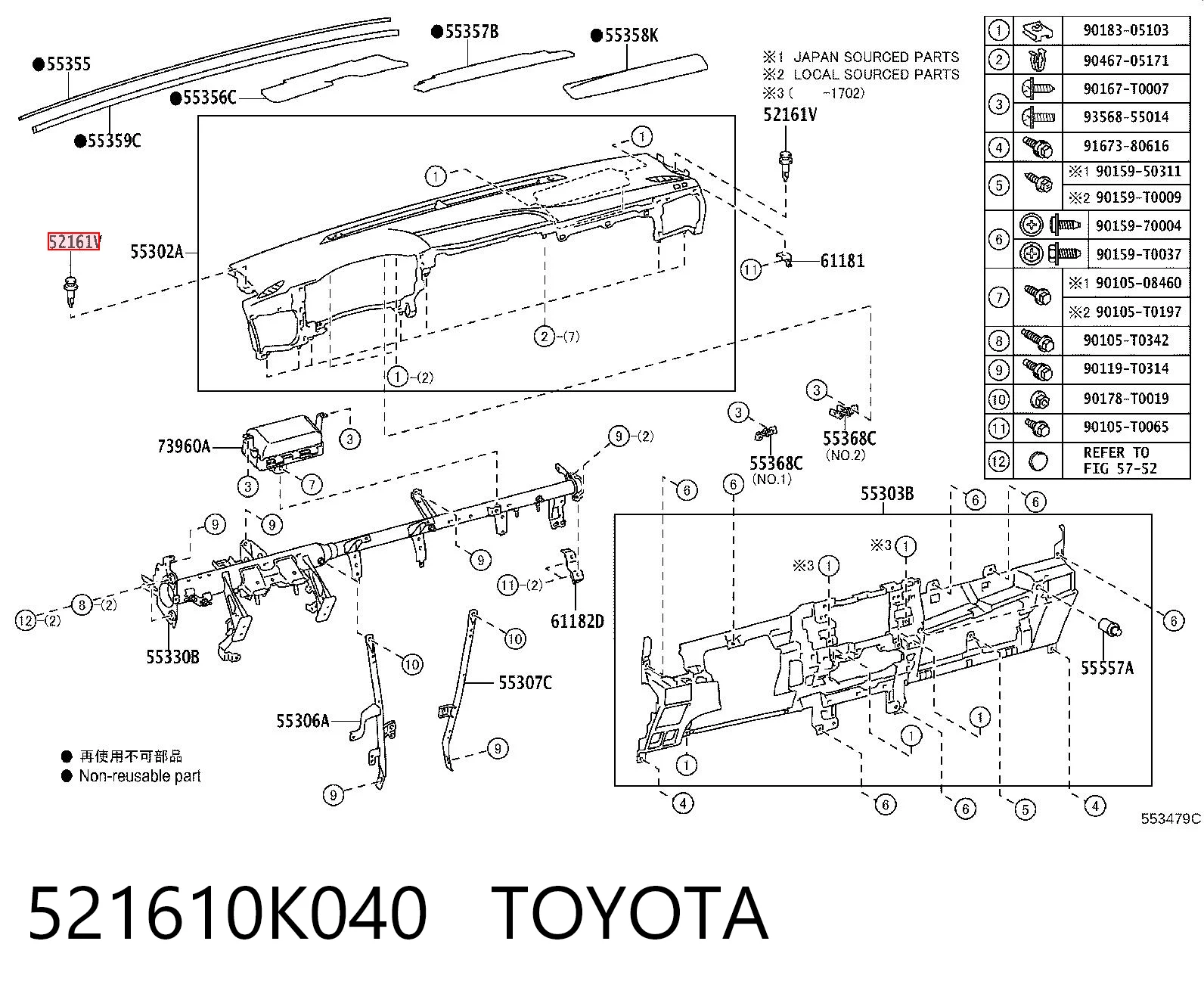 521610K040 Toyota Cápsula (prendedor) de fixação do pára-choque dianteiro