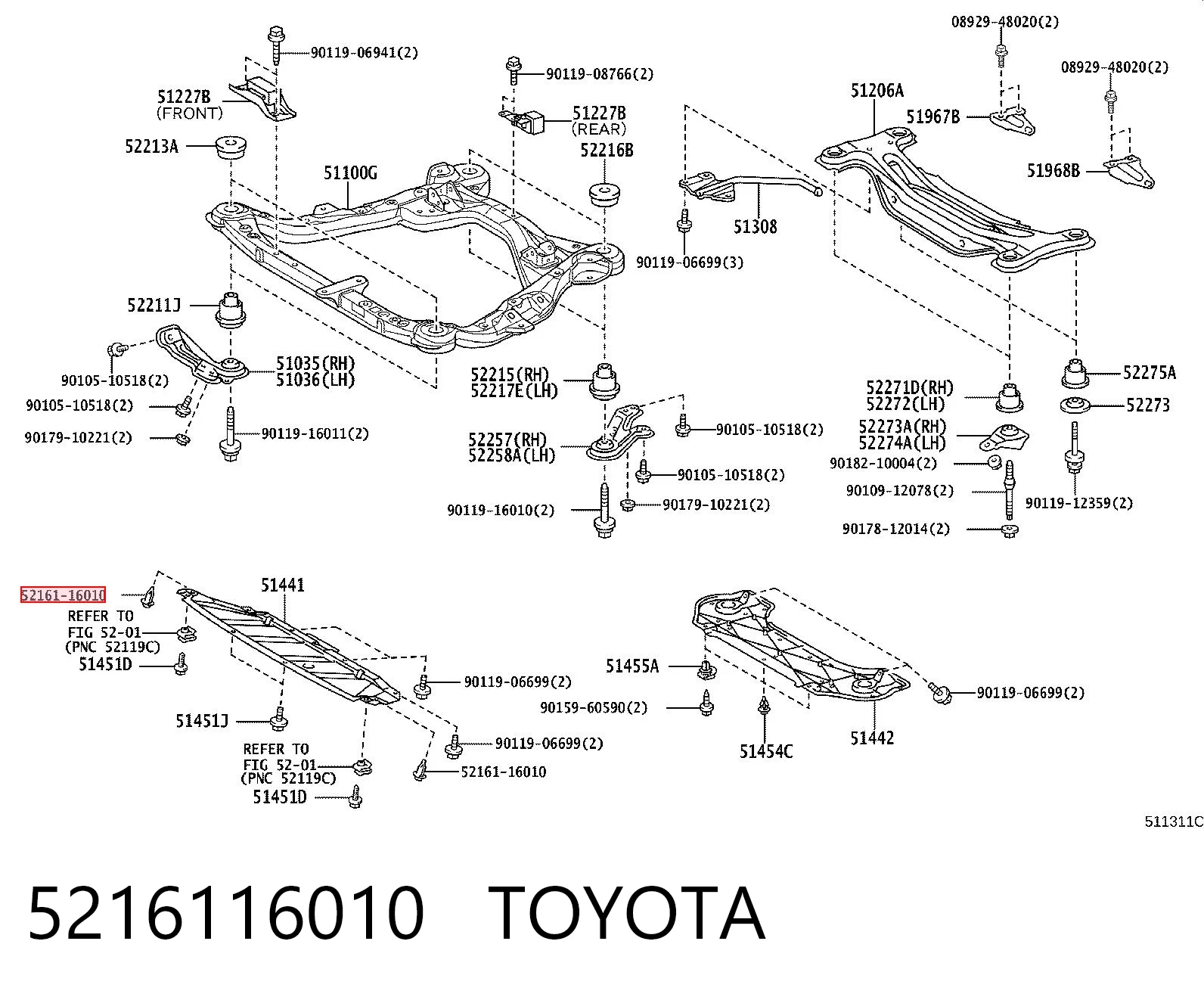 5216116010 Toyota Cápsula (prendedor) de fixação do pára-choque dianteiro