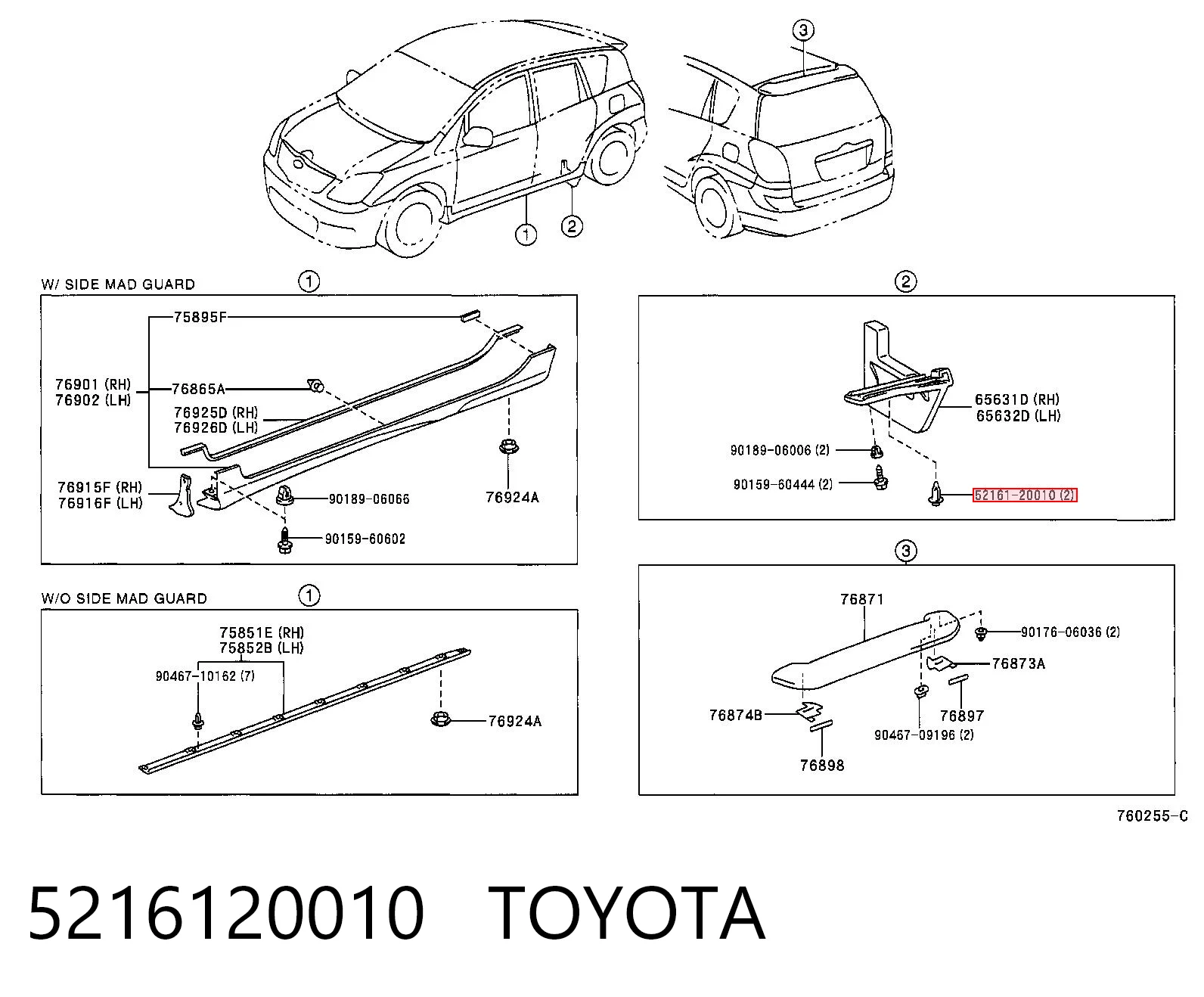 5216120010 Toyota Cápsula (prendedor) de fixação do pára-choque dianteiro