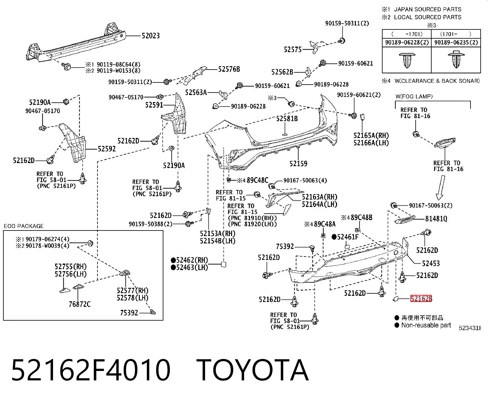 52162F4010 Toyota Tampão traseiro do pára-choque do gancho de reboque
