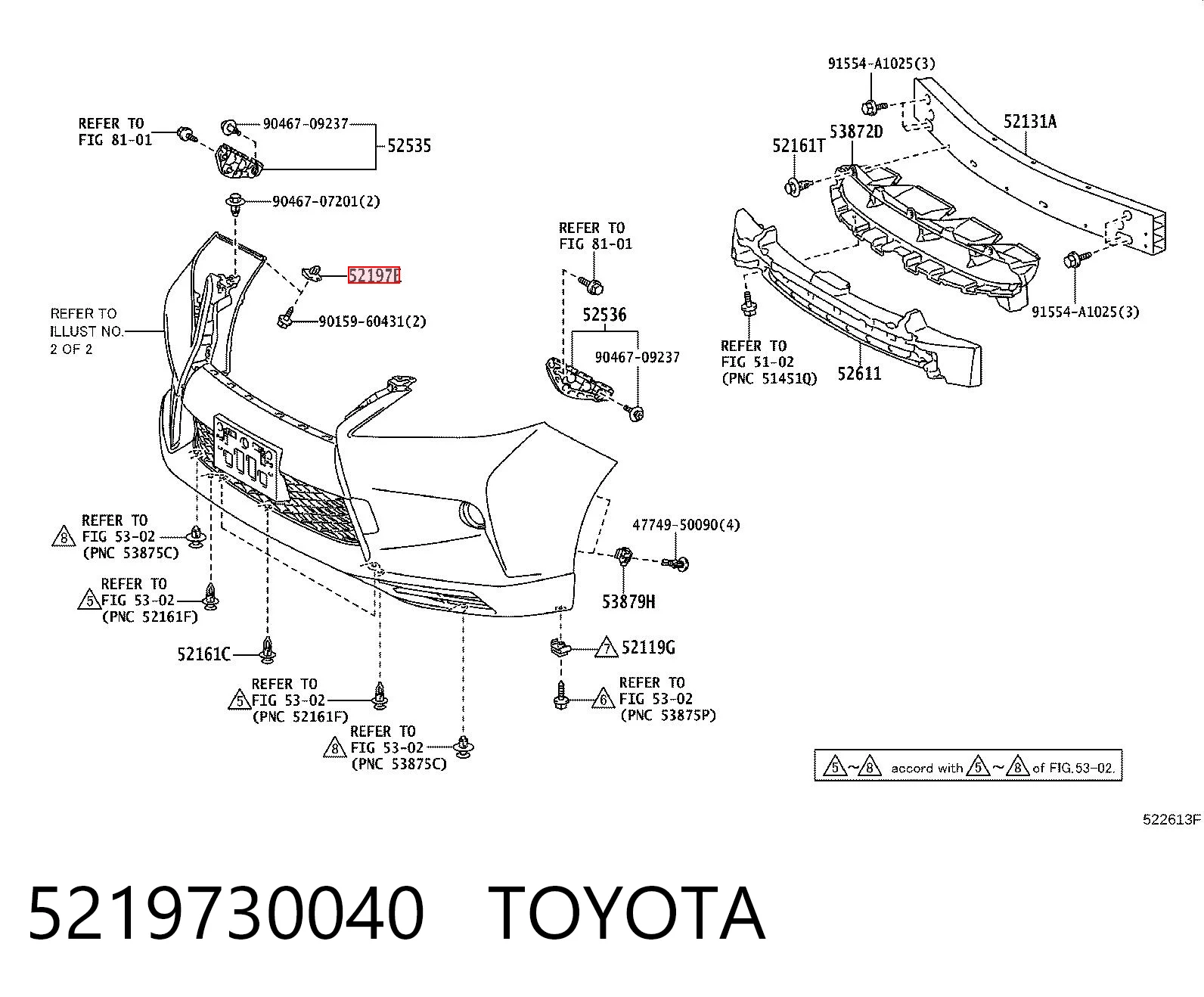 5219730040 Toyota Cápsula (prendedor) de fixação do pára-choque dianteiro