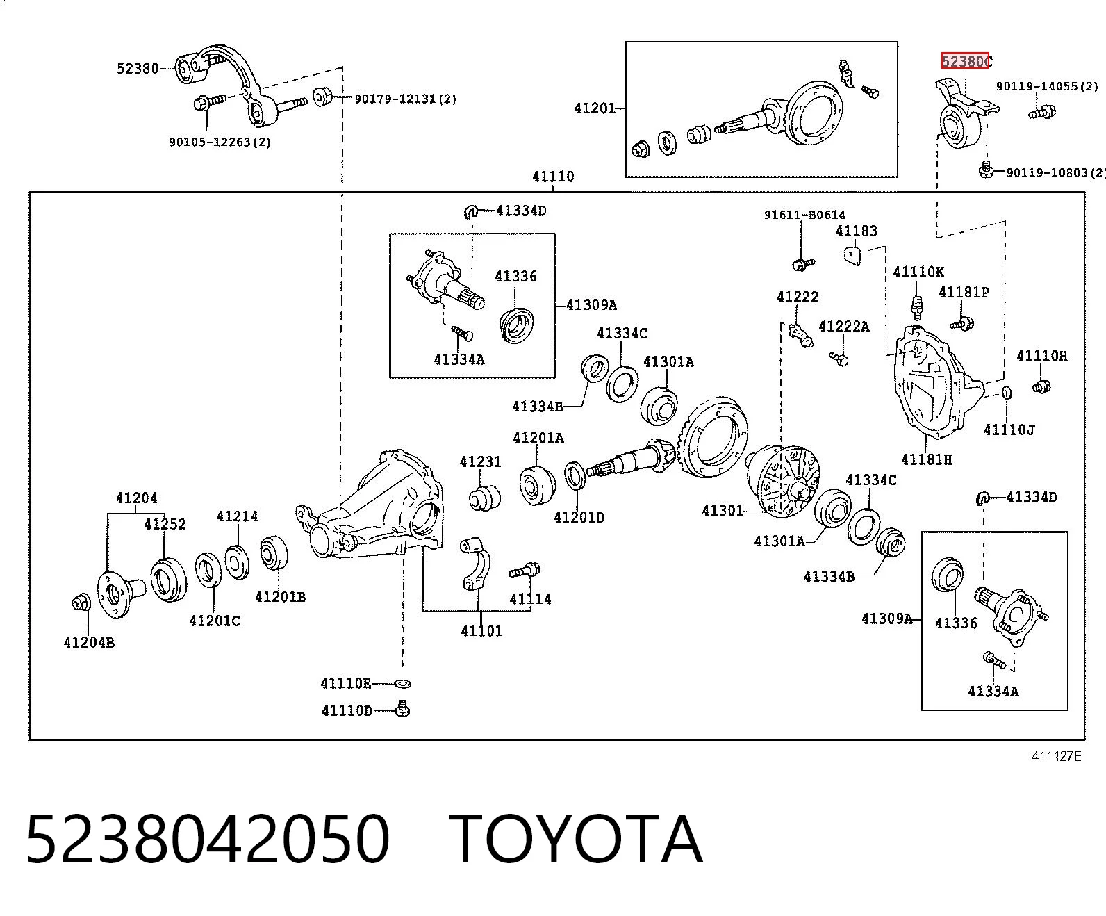 5238042050 Toyota Bloco silencioso (coxim) traseiro de redutor do eixo traseiro