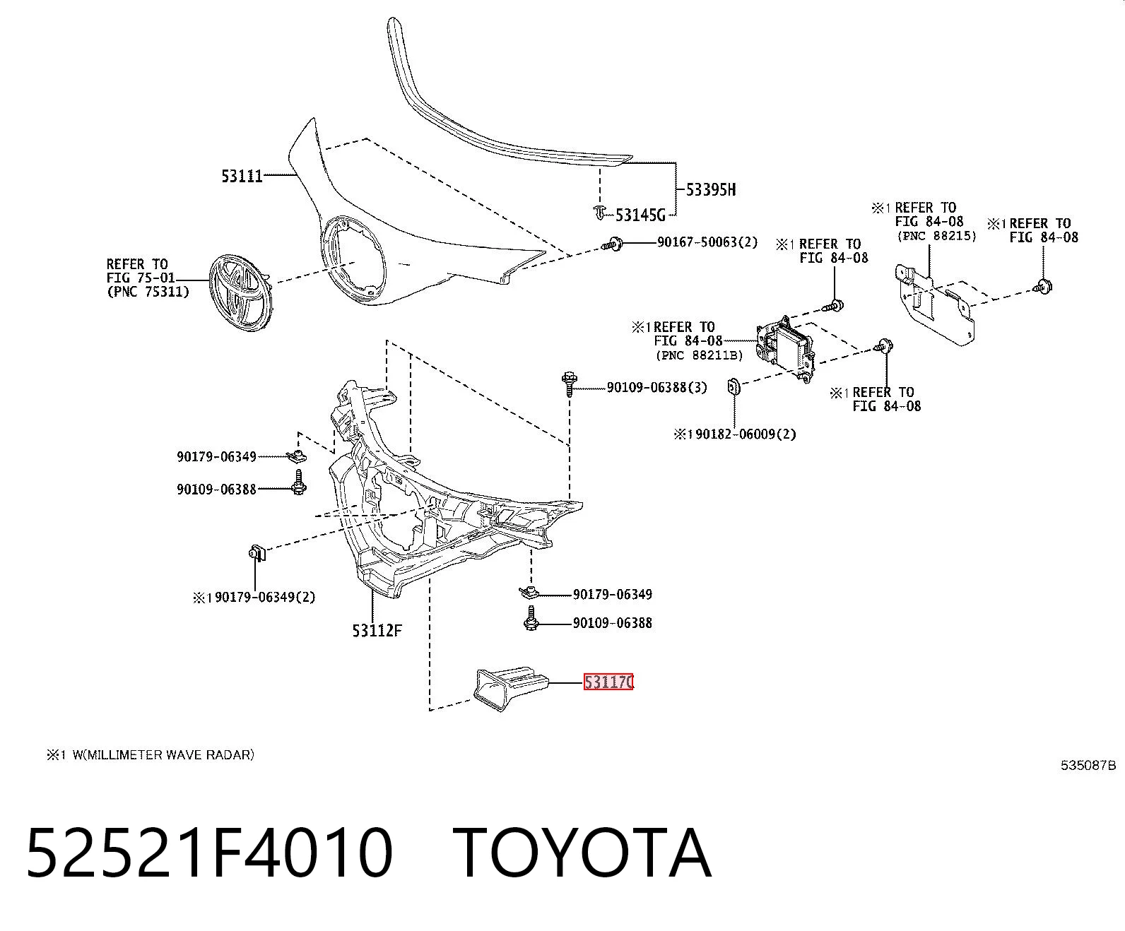 52521F4010 Toyota Consola de grelha do radiador