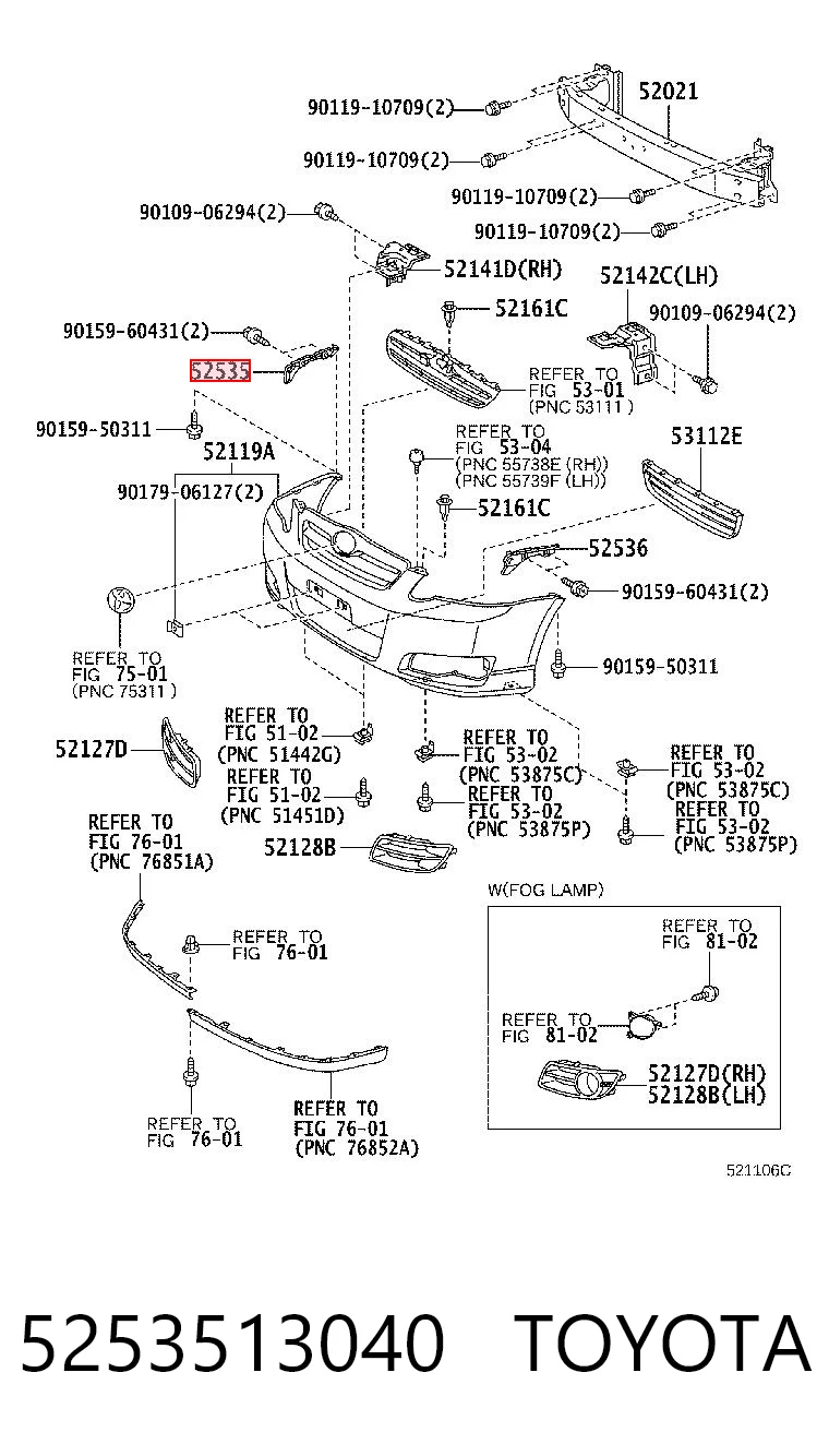 5253513040 Toyota Guia direita do pára-choque traseiro