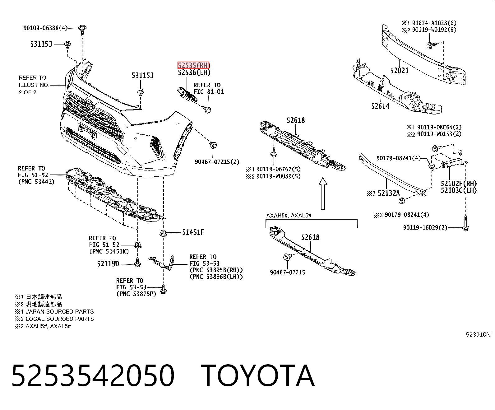 5253542050 Toyota Guia do pára-choque dianteiro direito