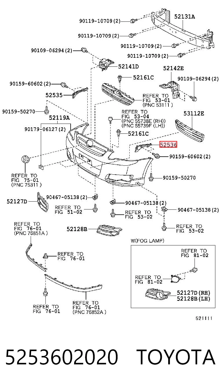 5253602020 Toyota Consola externa esquerda do pára-choque dianteiro