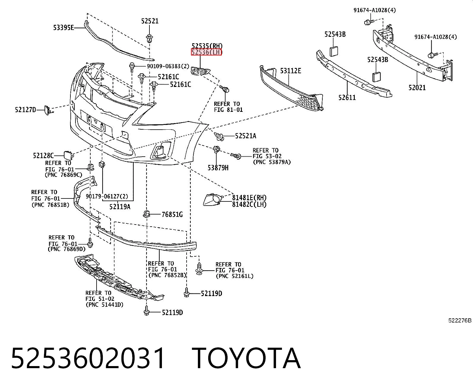 5253602031 Toyota Consola do pára-choque dianteiro esquerdo