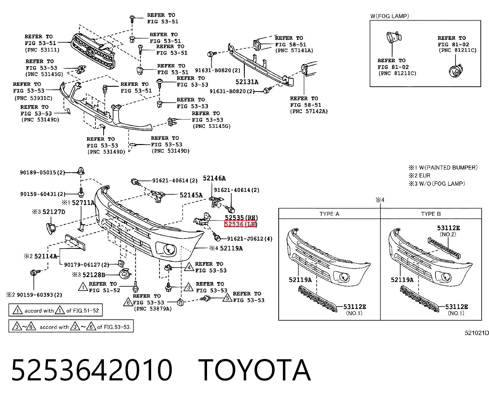 5253642010 Toyota Consola do pára-choque dianteiro esquerdo