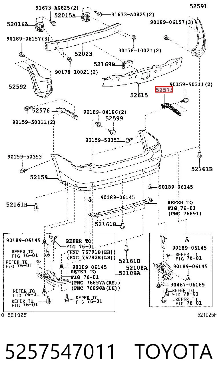 5257547011 Toyota Consola direita do pára-choque traseiro