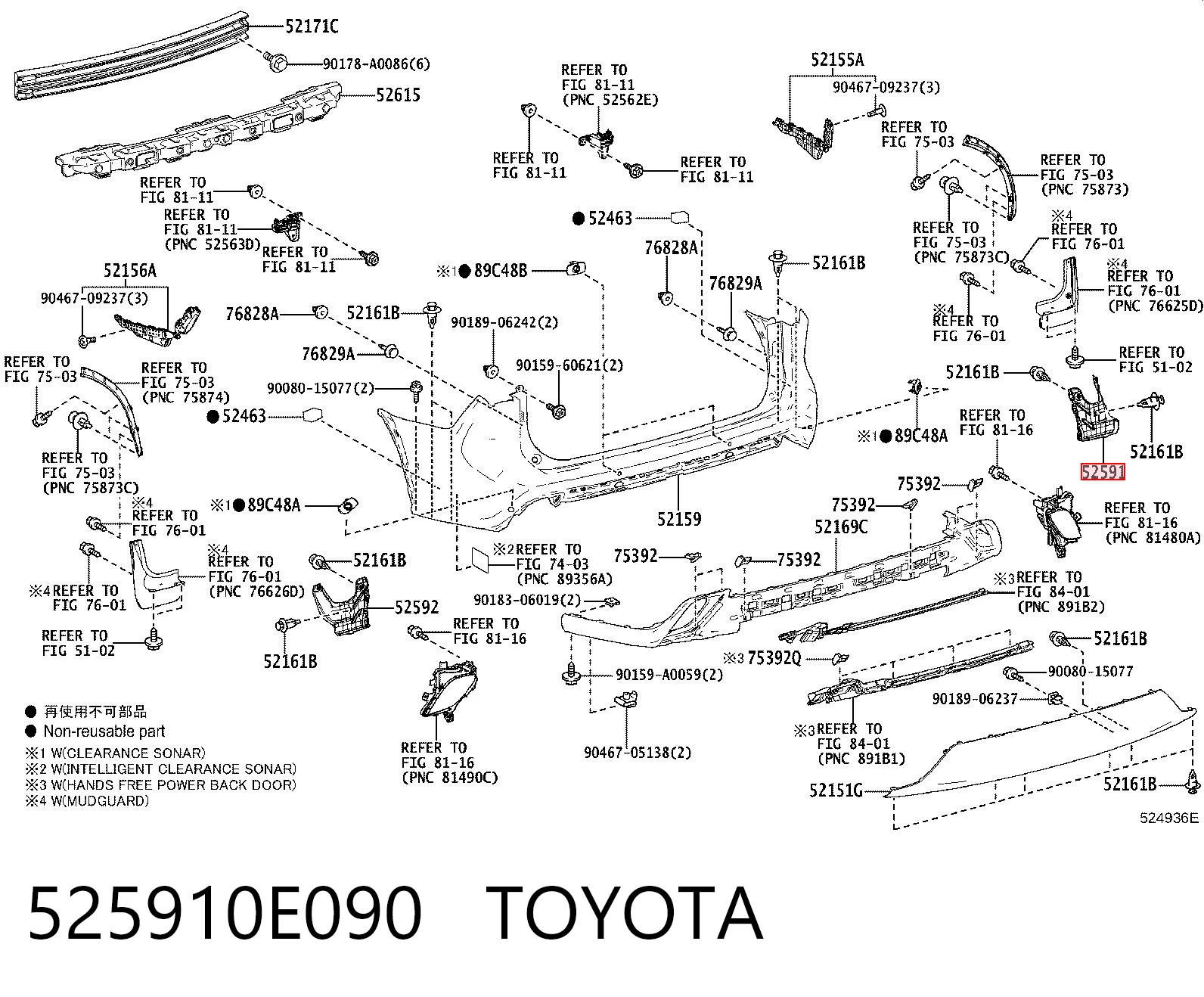 525910E090 Toyota Proteção do pára-choque traseiro