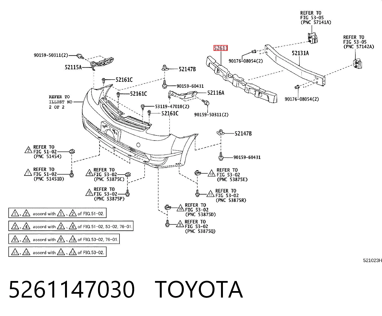 5261147030 Toyota Absorvedor (enchido) do pára-choque dianteiro
