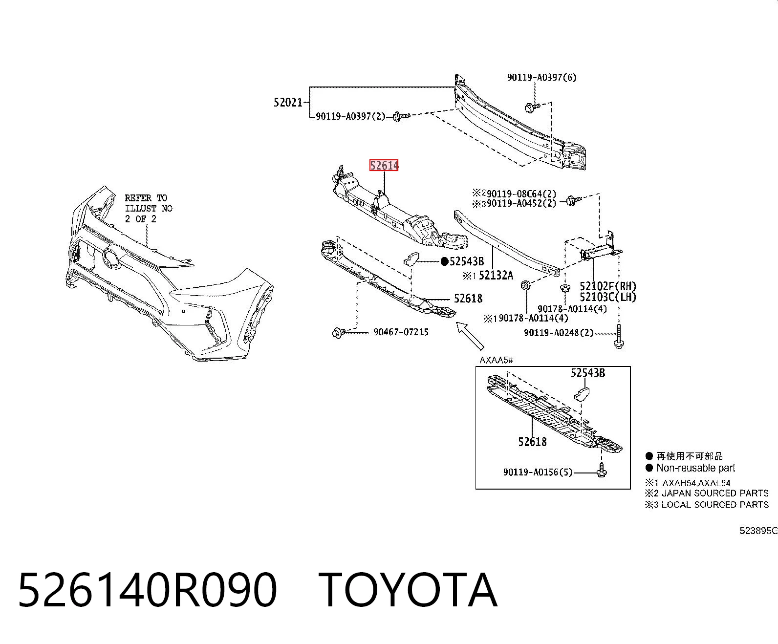 526140R090 Toyota Absorvedor (enchido) do pára-choque dianteiro