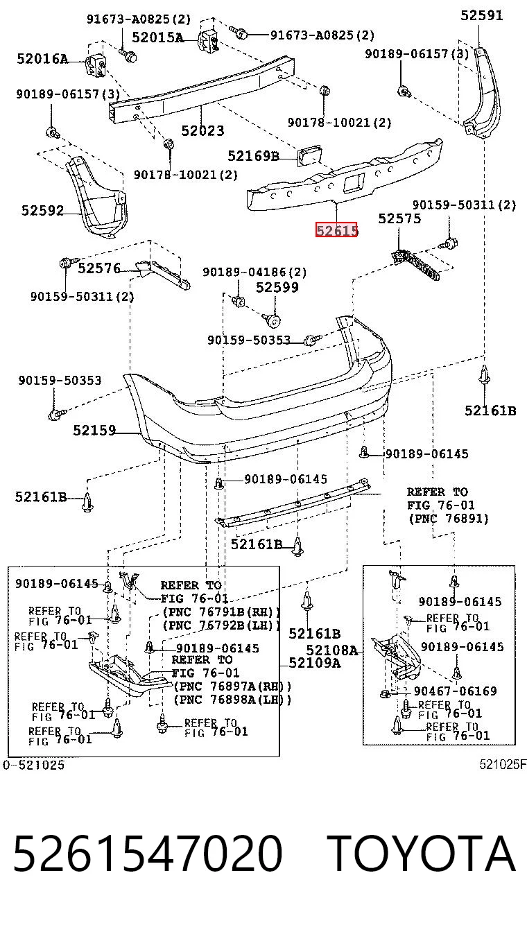 5261547020 Toyota Absorvedor (enchido) do pára-choque traseiro