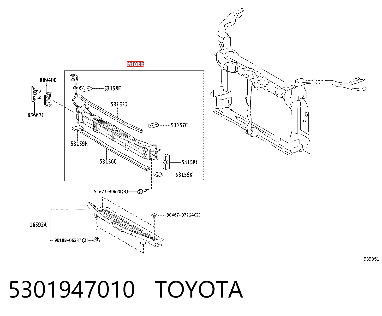 5301947010 Toyota Perciana do radiador de esfriamento