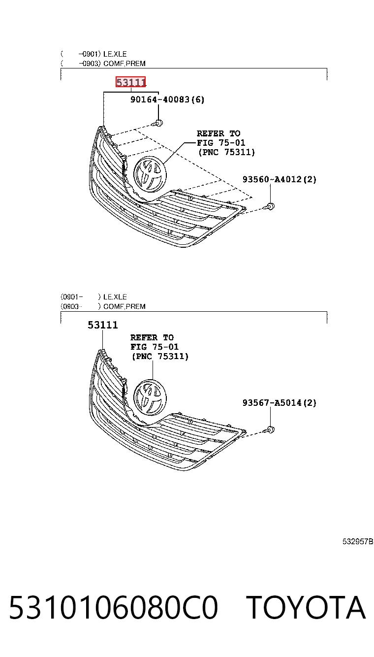 Grelha do radiador para Toyota Camry VI V40