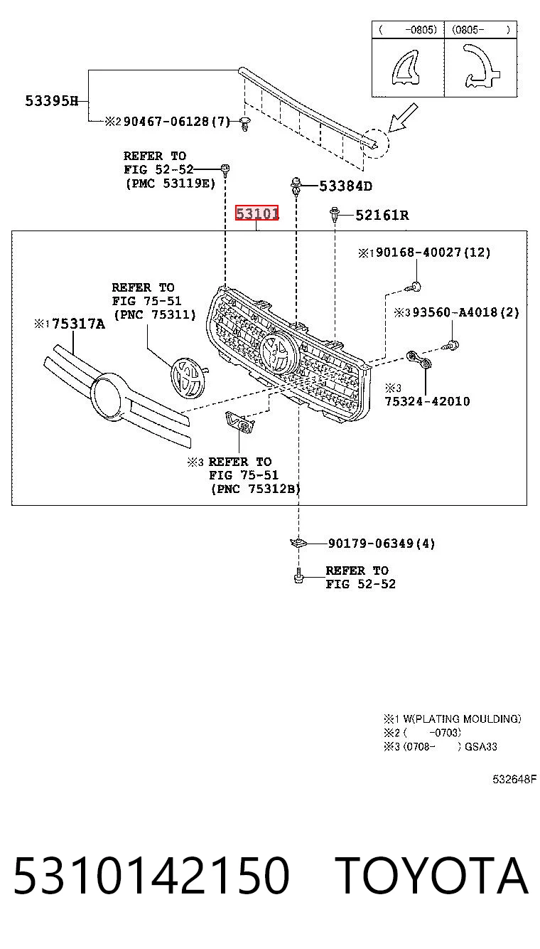 5310142150 Toyota Grelha do radiador