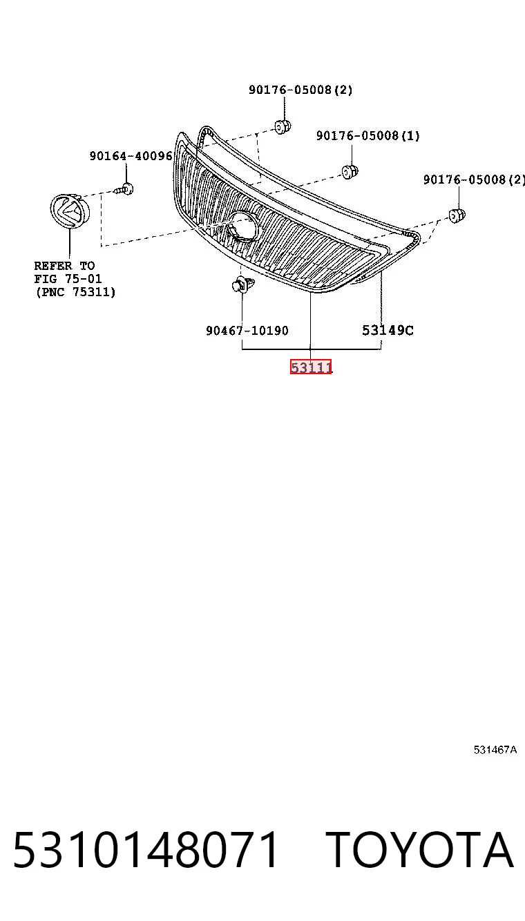  Grelha do radiador Lexus RX 300/330/350/400H SUV (U3) (2003 - 2008) 300/330/350/400H