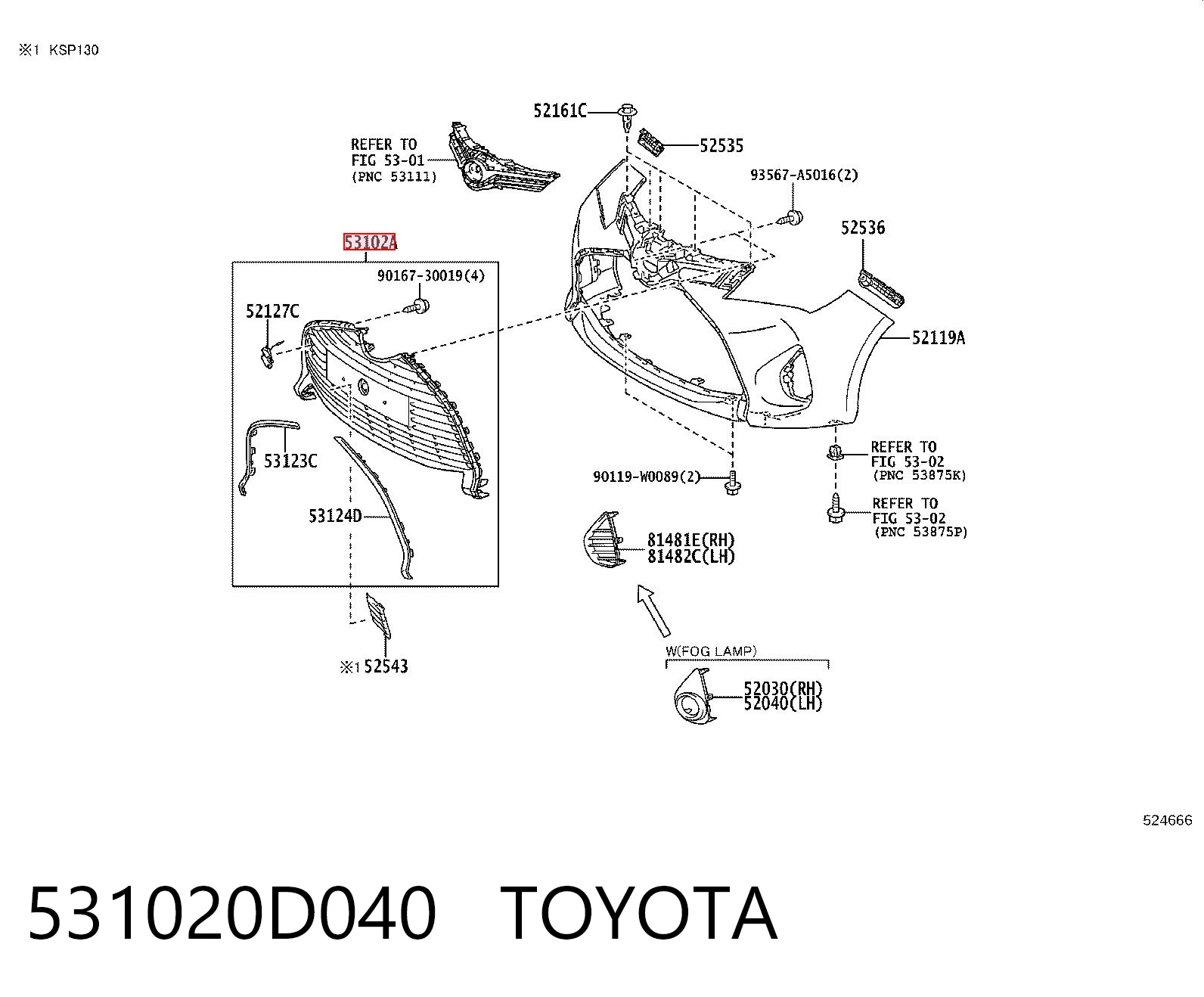531020D040 Toyota Grelha do radiador