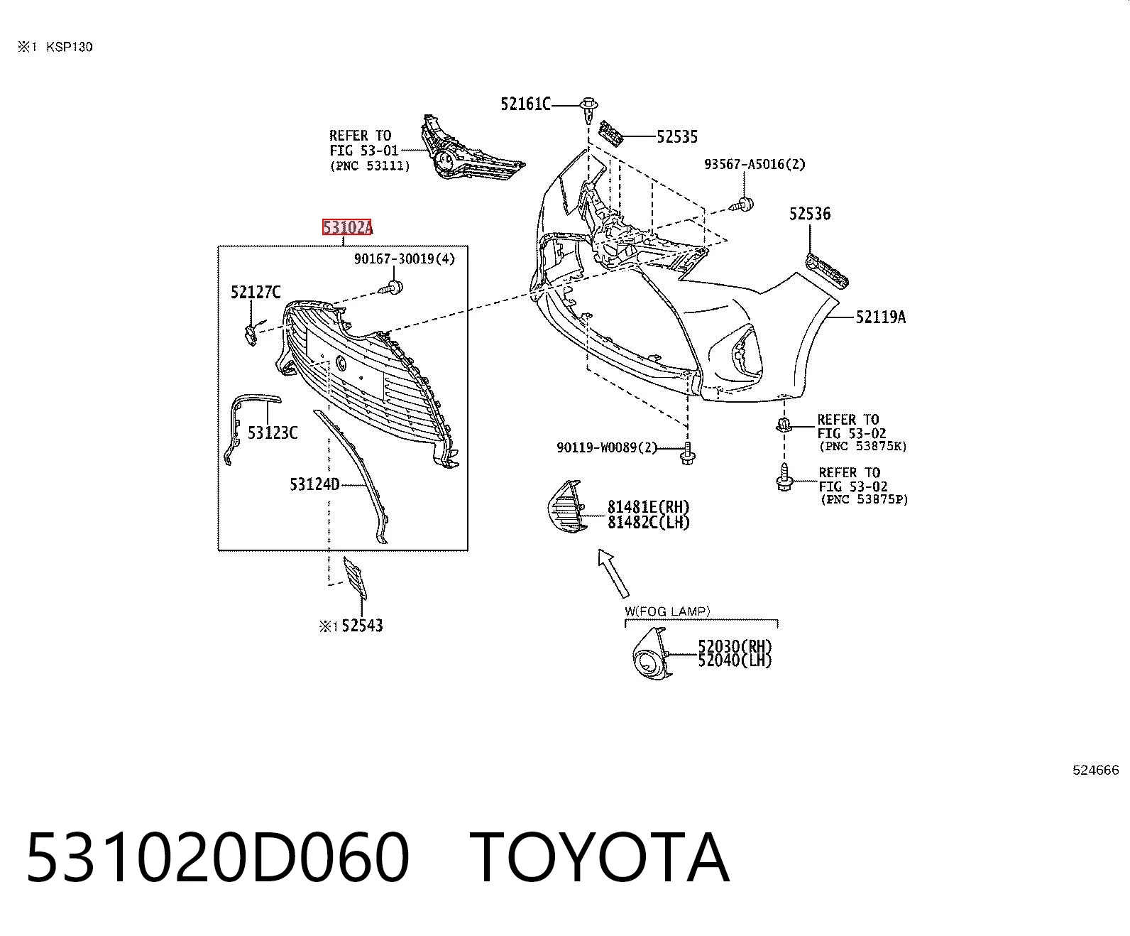 531020D060 Toyota Grelha do radiador