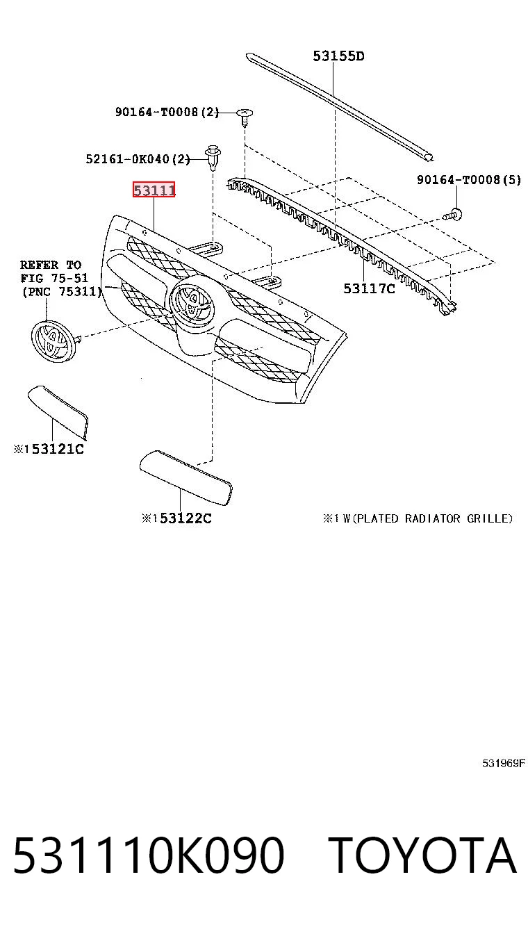 Grelha do radiador para Toyota Hilux KUN25