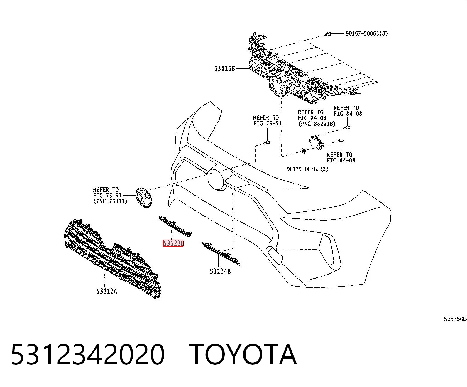 5312342020 Toyota Moldura de grelha do radiador direito