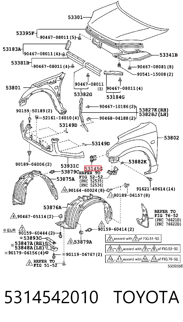 5314542010 Toyota Cápsula (prendedor) de fixação de grelha do radiador ao panel