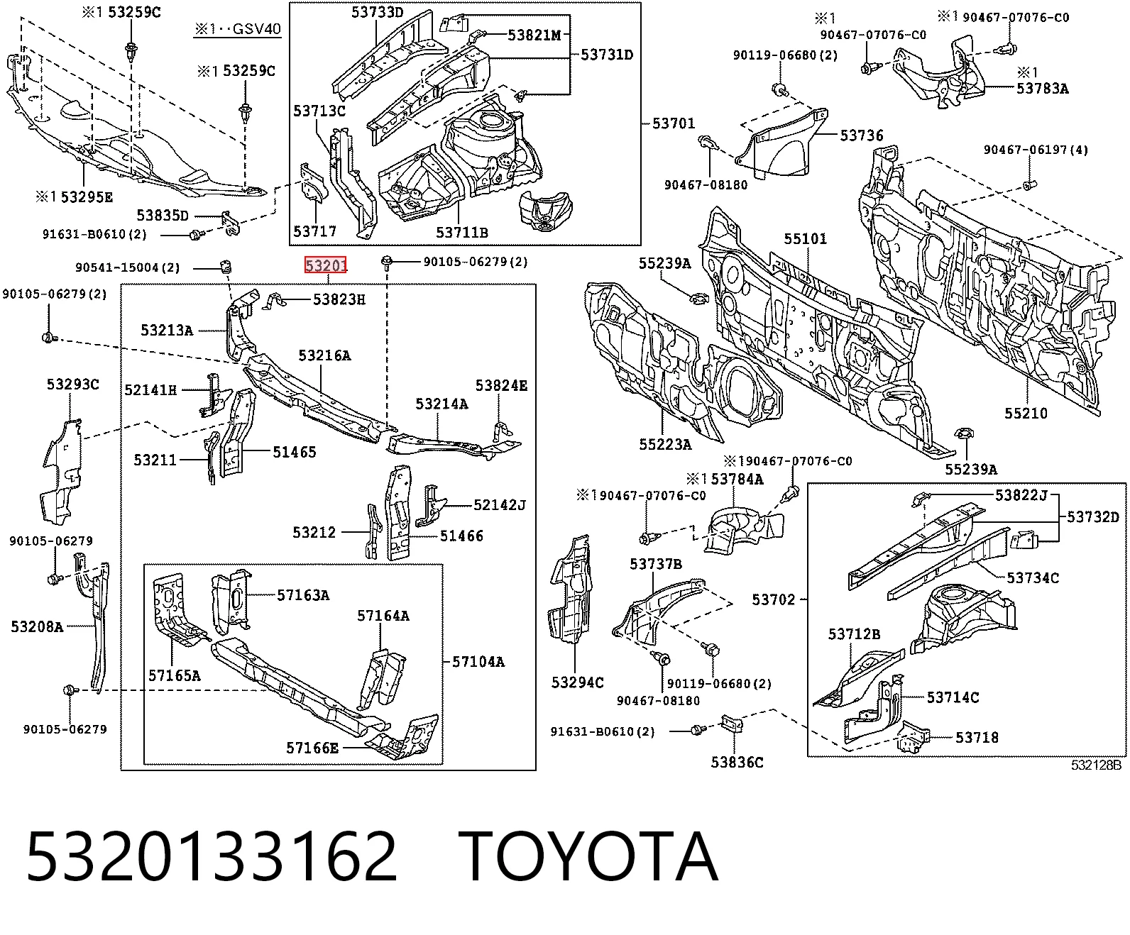 Suporte do radiador montado (painel de montagem de fixação das luzes) para Toyota Camry V40