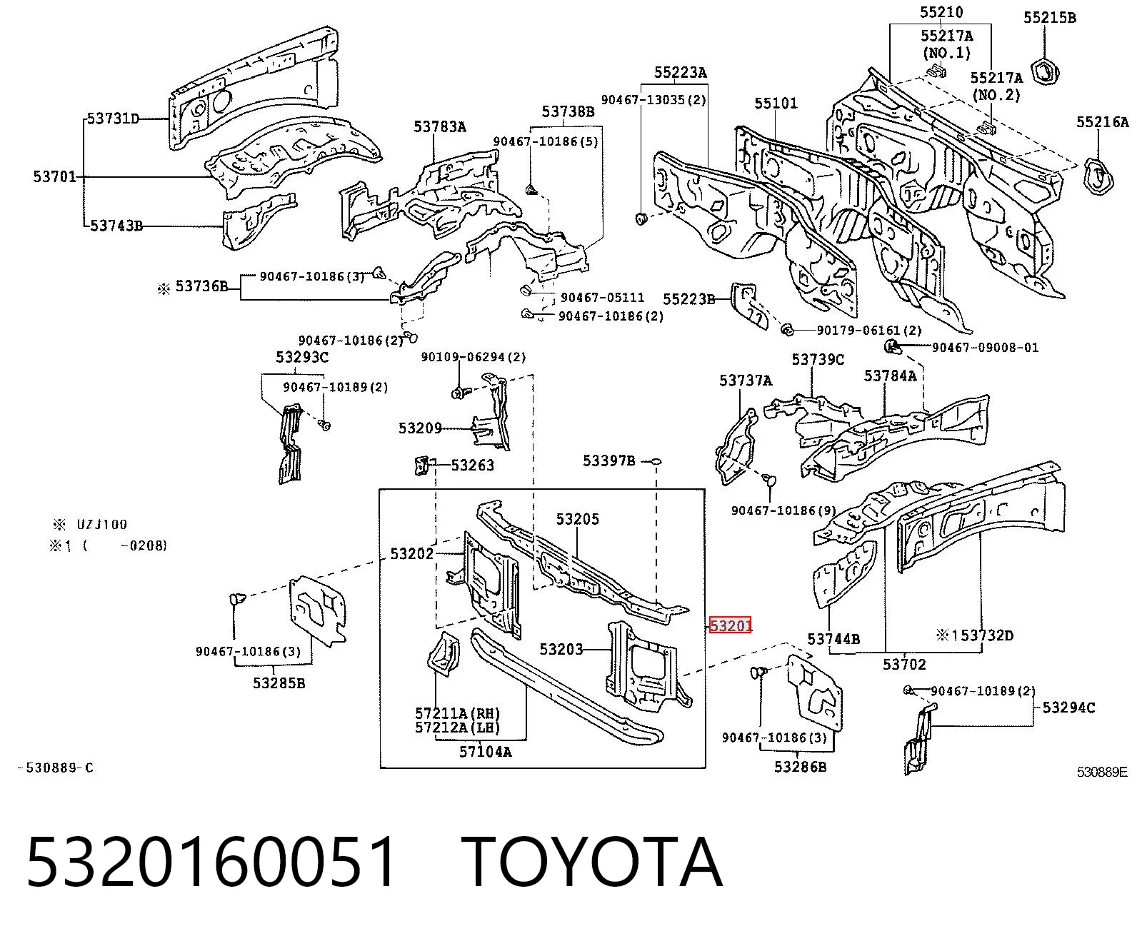 Suporte do radiador montado (painel de montagem de fixação das luzes) para Toyota Land Cruiser J10