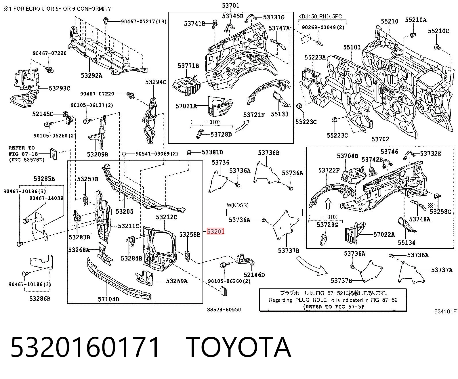 5320160171 Toyota Suporte do radiador montado (painel de montagem de fixação das luzes)