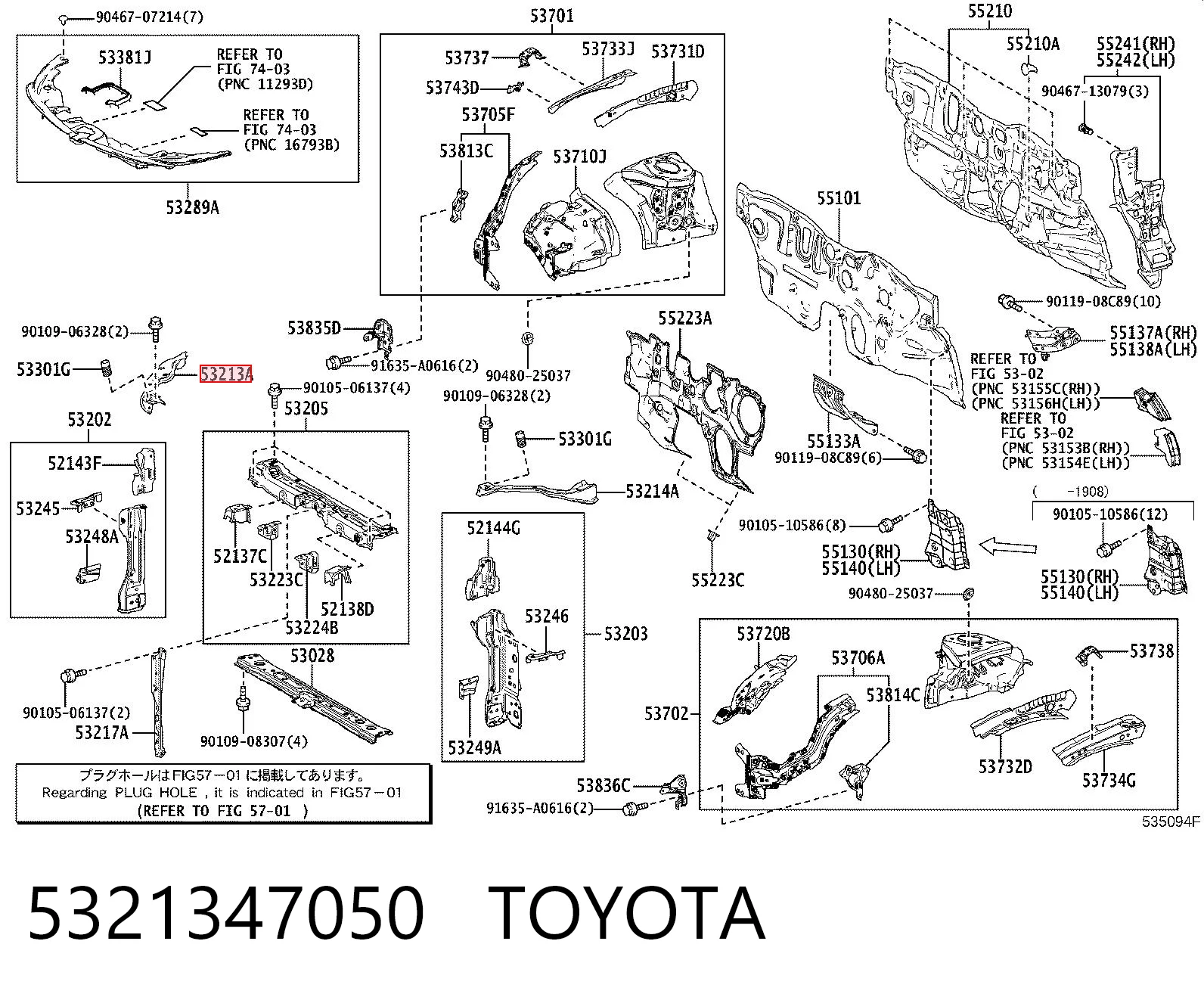5321347050 Toyota Consola de suporte do radiador superior