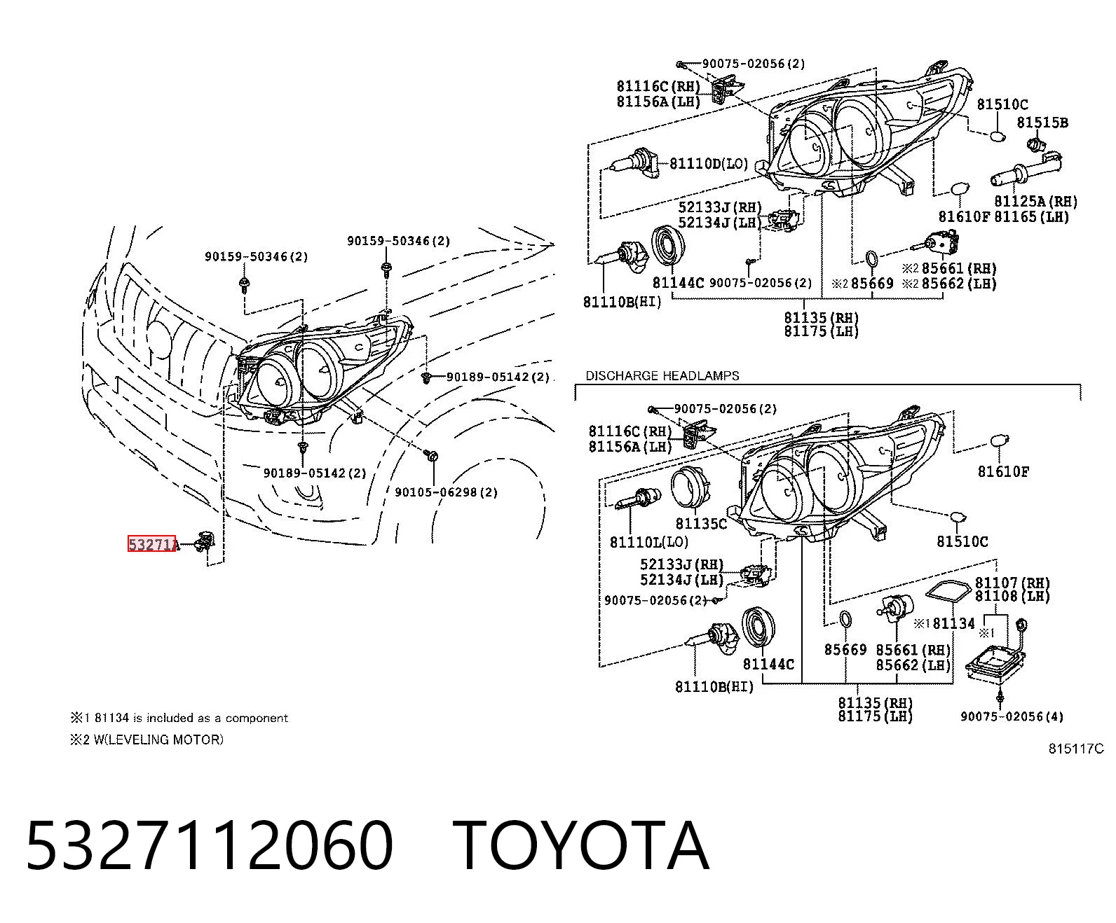 5327112060 Toyota Consola (adaptador) de fixação das luzes dianteiras