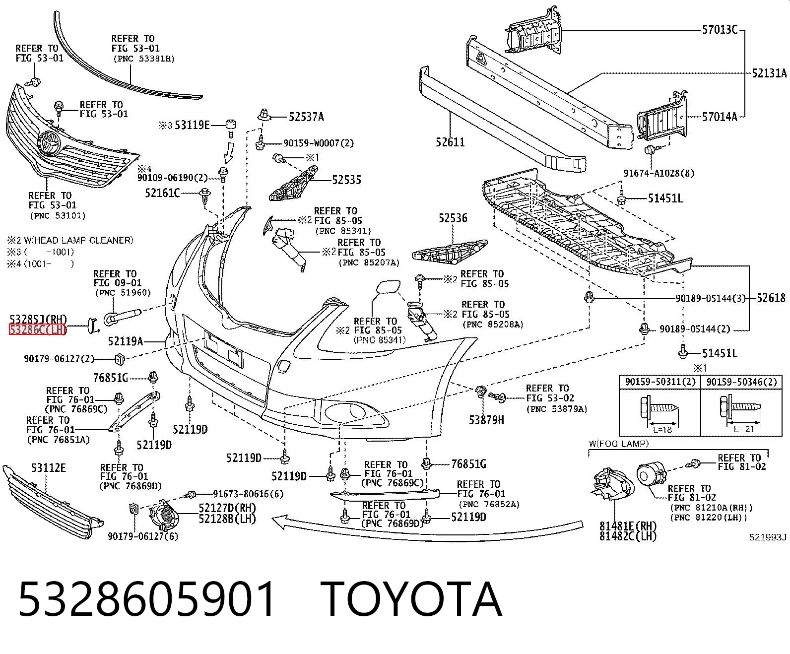 5328605901 Toyota Tampão dianteiro esquerdo do pára-choque do gancho de reboque