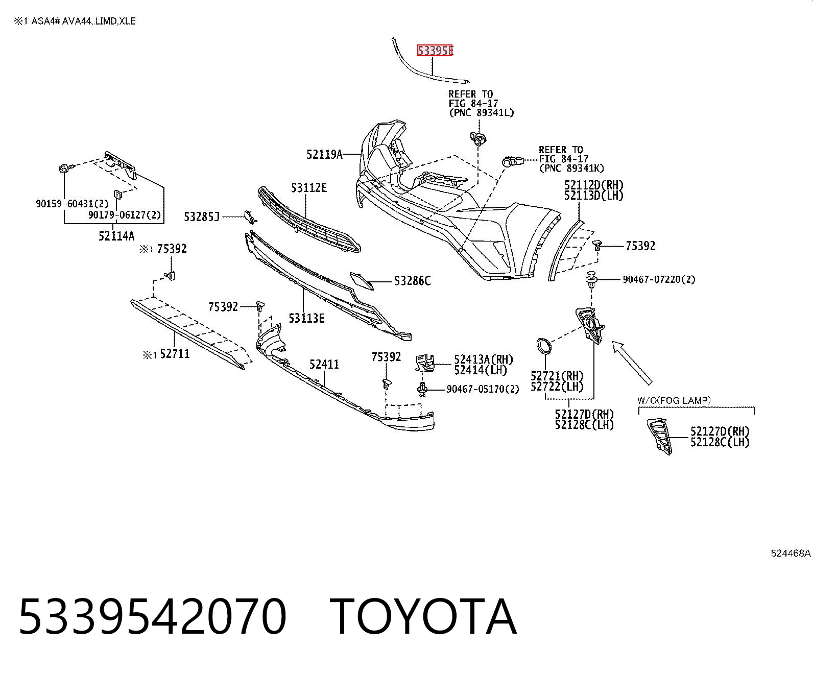5339542070 Toyota Vedação da capota