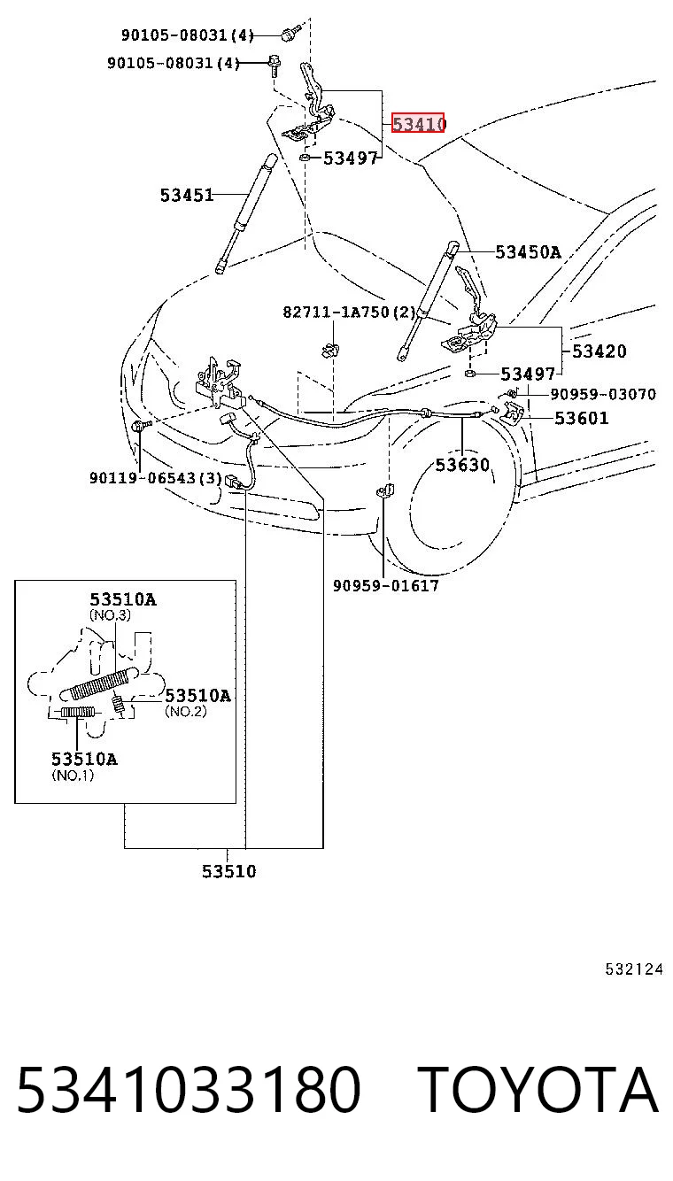 5341033180 Toyota Gozno da capota direito