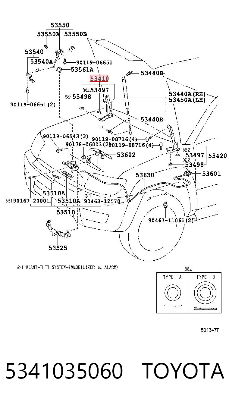 5341035060 Toyota Gozno da capota direito