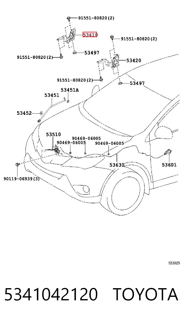 5341042120 Toyota Gozno da capota direito