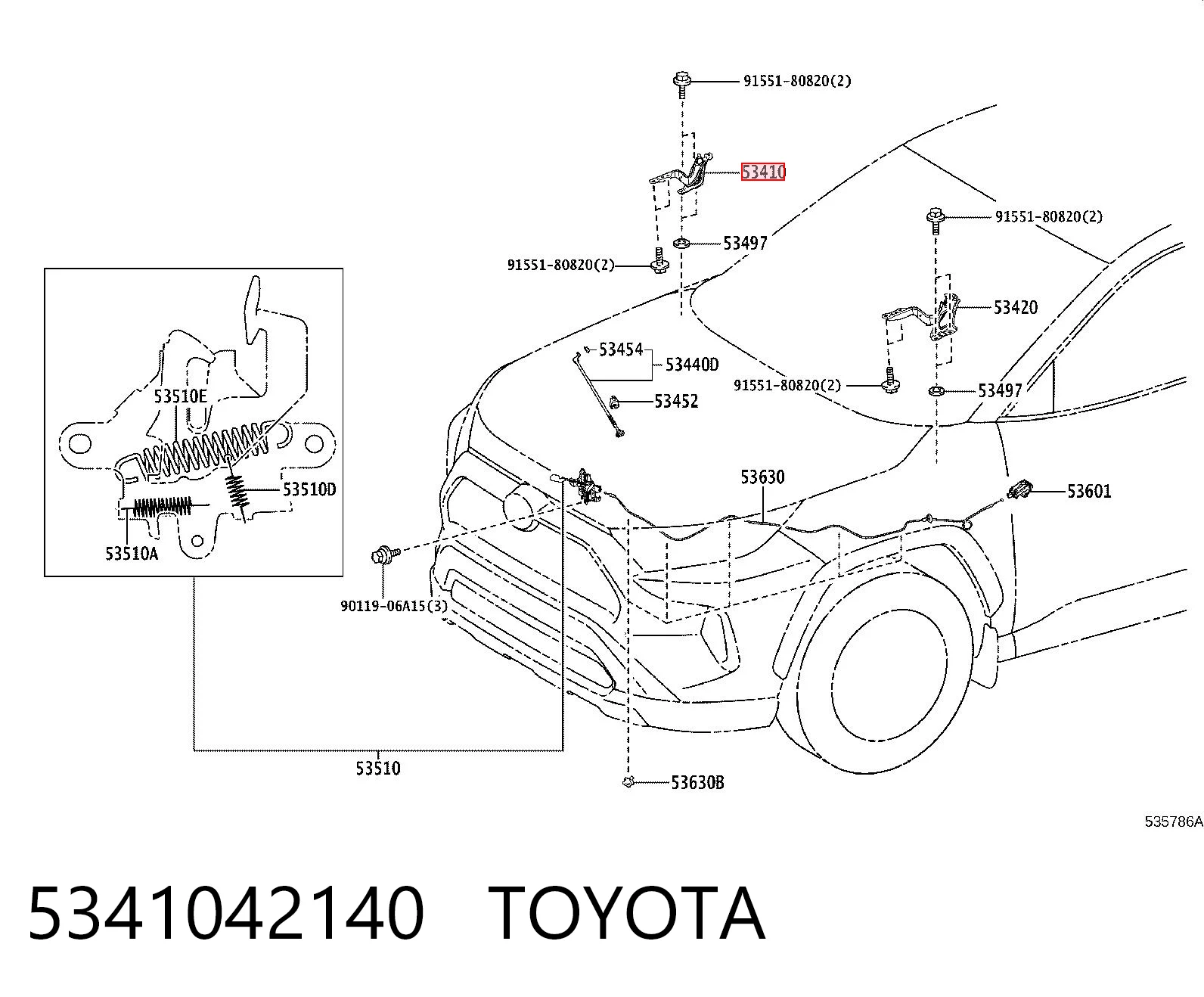 5341042140 Toyota Gozno da capota direito