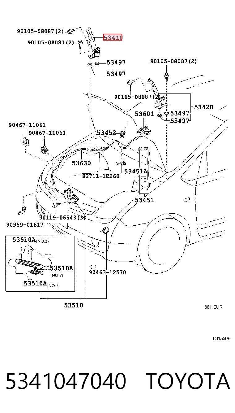 5341047040 Toyota Gozno da capota direito