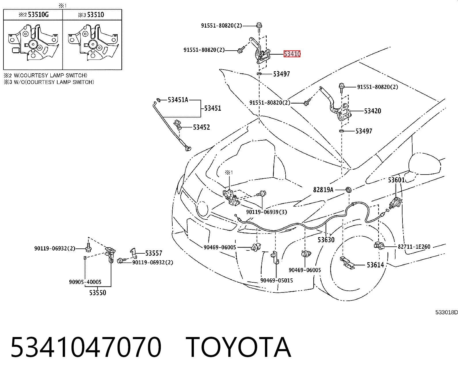 5341047070 Toyota Gozno da capota direito