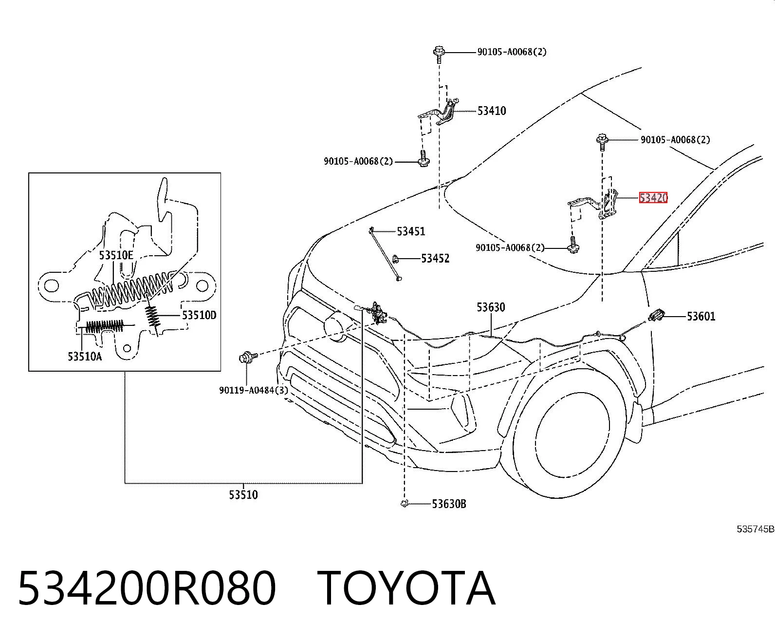 534200R080 Toyota Gozno da capota esquerdo